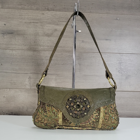 Christina Handbags - Christina Beaded Olive Green Embellished Shoulder Bag